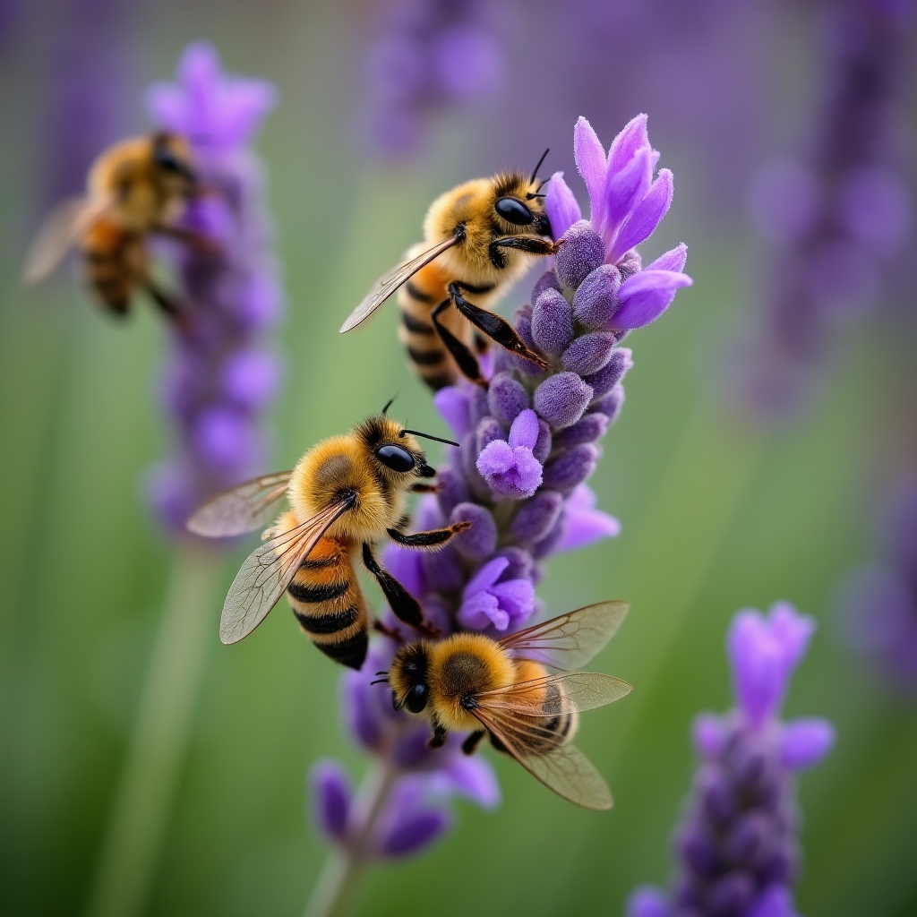 Api operaie su fiori di lavanda in un giardino urbano italiano