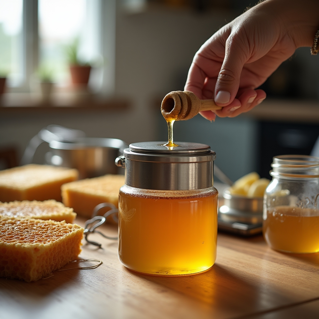 Estrazione artigianale del miele con smielatore manuale per uso domestico